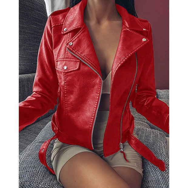 Schwarze Lederjacke mit Reißverschluss und Reversdetails