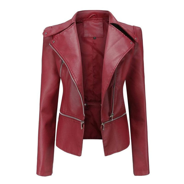 Lederjacke im Gothic-Stil mit Revers und Reißverschluss