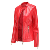 Elegante Lederjacke mit Rundhalsausschnitt und Knopfverschluss