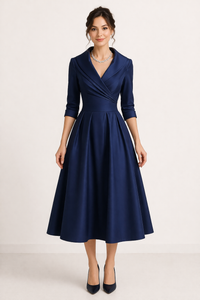 Damen Midikleid mit überkreuztem Ausschnitt und eleganten Ärmeln - Liesel
