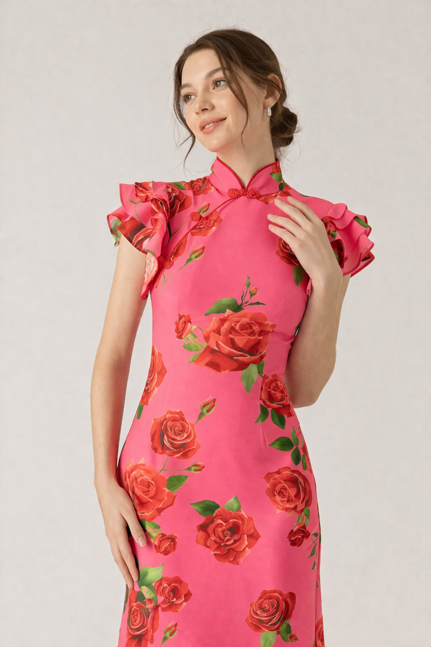 Langes geblümtes Rollkragenkleid für Damen, elegant und lässig - Georgina