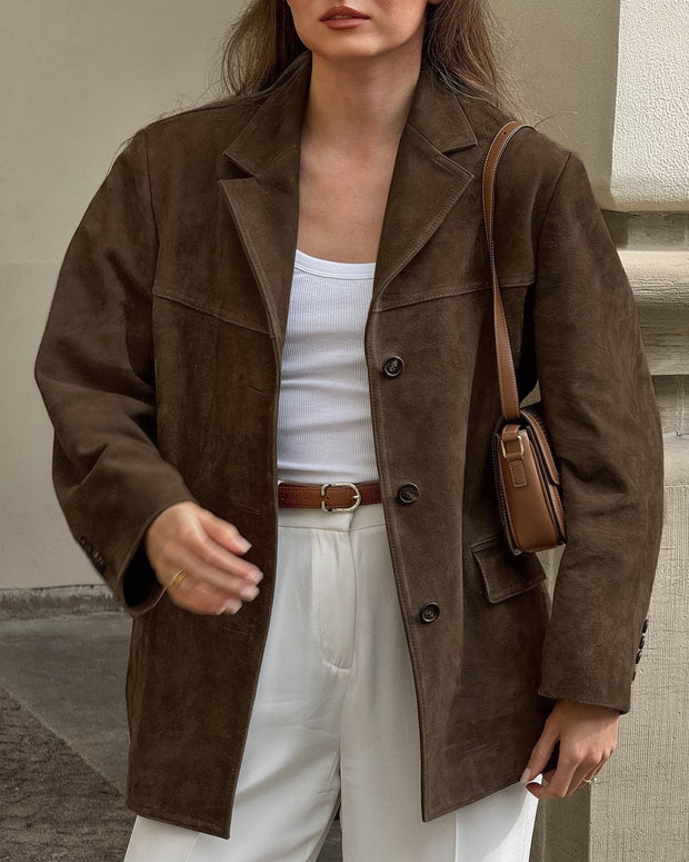 Lose Wildlederjacke mit Retro-Samtaufschlägen - Loise