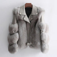 Luxuriöse Lederjacke mit Kunstfellbesatz