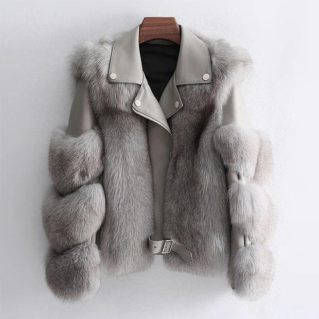 Luxuriöse Lederjacke mit Kunstfellbesatz
