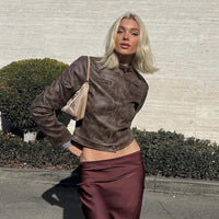 Vintage-Kunstlederjacke mit Reißverschlusstaschen