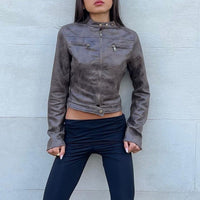 Vintage-Kunstlederjacke mit Reißverschlusstaschen