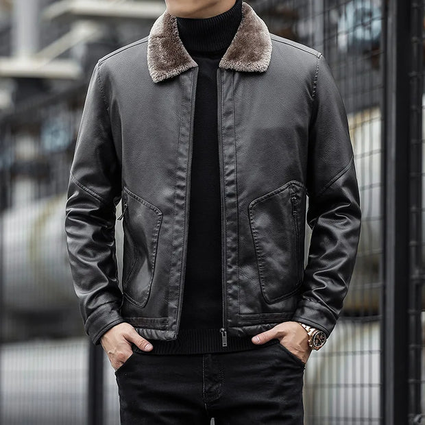Herren Lederjacke mit Kragen - Leon