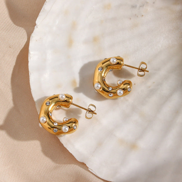 Oriana Gepunktete Perlen Creolen Goldene Ohrringe Mit Kristallen Eleganter Modischer Schmuck