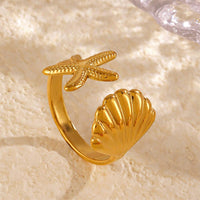 Ring Der Umarmung Des Ozeans In Goldton Mit Seestern Und Muschel Verstellbares Design Xenia