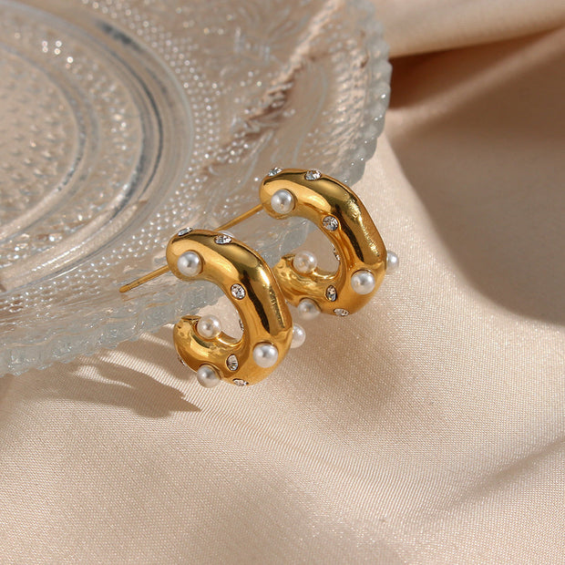 Oriana Gepunktete Perlen Creolen Goldene Ohrringe Mit Kristallen Eleganter Modischer Schmuck