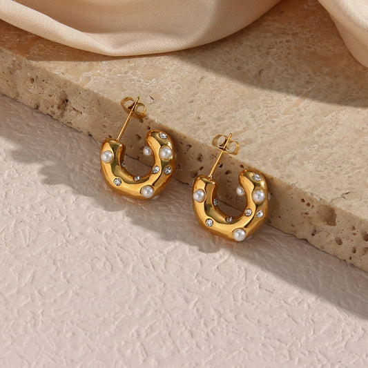 Oriana Gepunktete Perlen Creolen Goldene Ohrringe Mit Kristallen Eleganter Modischer Schmuck