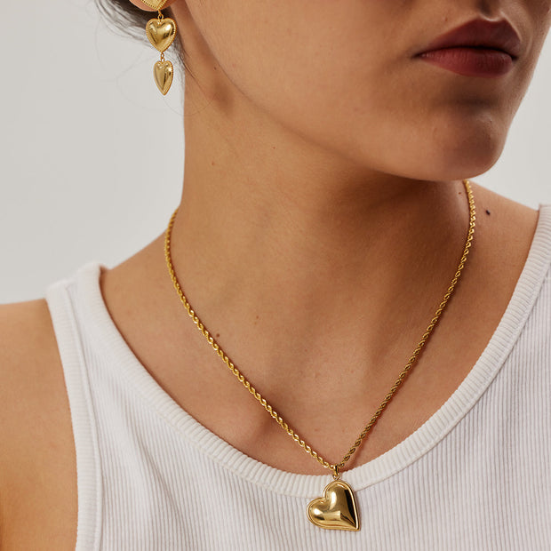 Trio-Ohrringe Mit Herz-Kette Gaia - Romantisch Elegant Goldglanz Veredelter Ohrschmuck