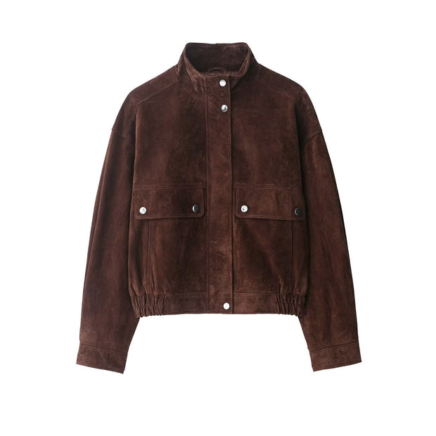 Damenjacke aus Wildleder mit Fronttaschen - Mireane