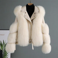 Luxuriöse Lederjacke mit Kunstfellbesatz