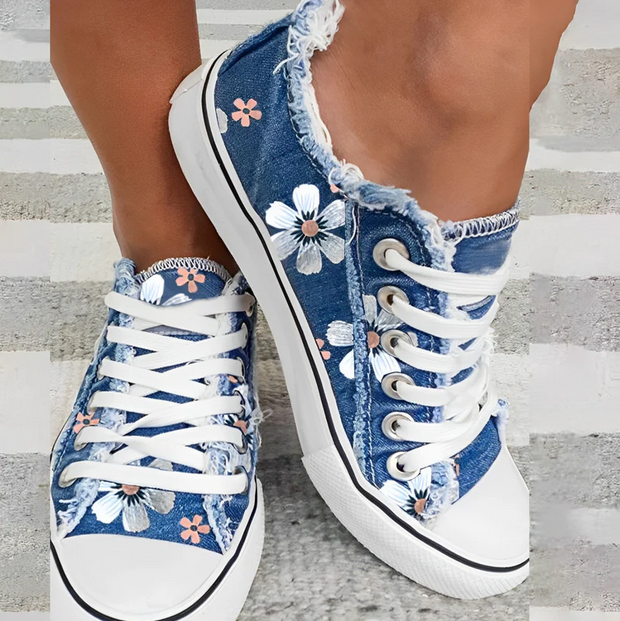 Rena - Trendige Damen-Sneaker mit floralem Denim-Muster für einen stylischen Look