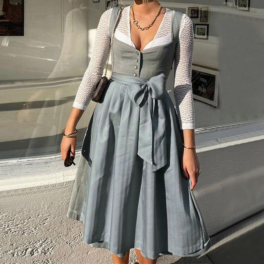 Damen Oktoberfest Dirndl Kleid mit Quadratkragen - Hildegard