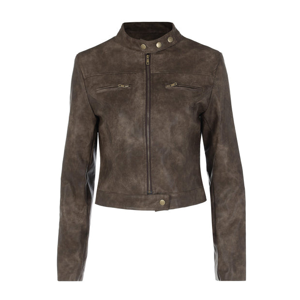 Vintage-Kunstlederjacke mit Reißverschlusstaschen