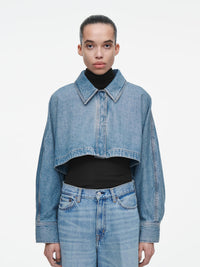 Jeansjacke im Oversize-Schnitt im kurzen Schnitt im Used-Look