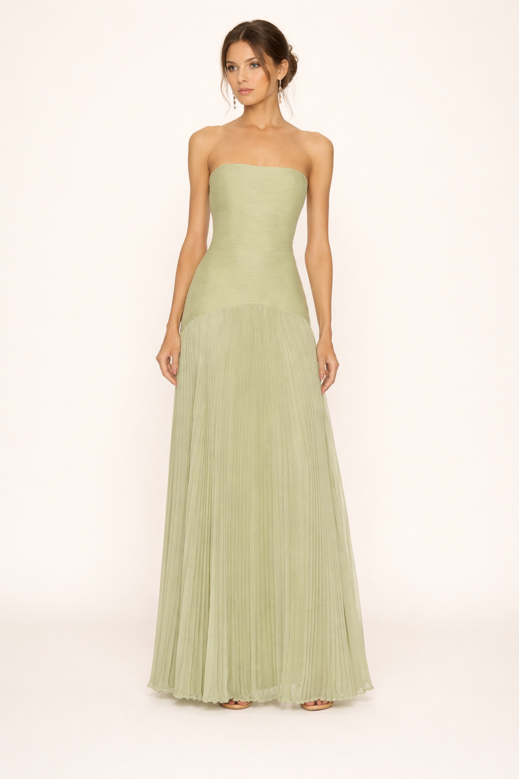 Maxikleid Damen trägerlos plissiert Sommerkleid Alltag