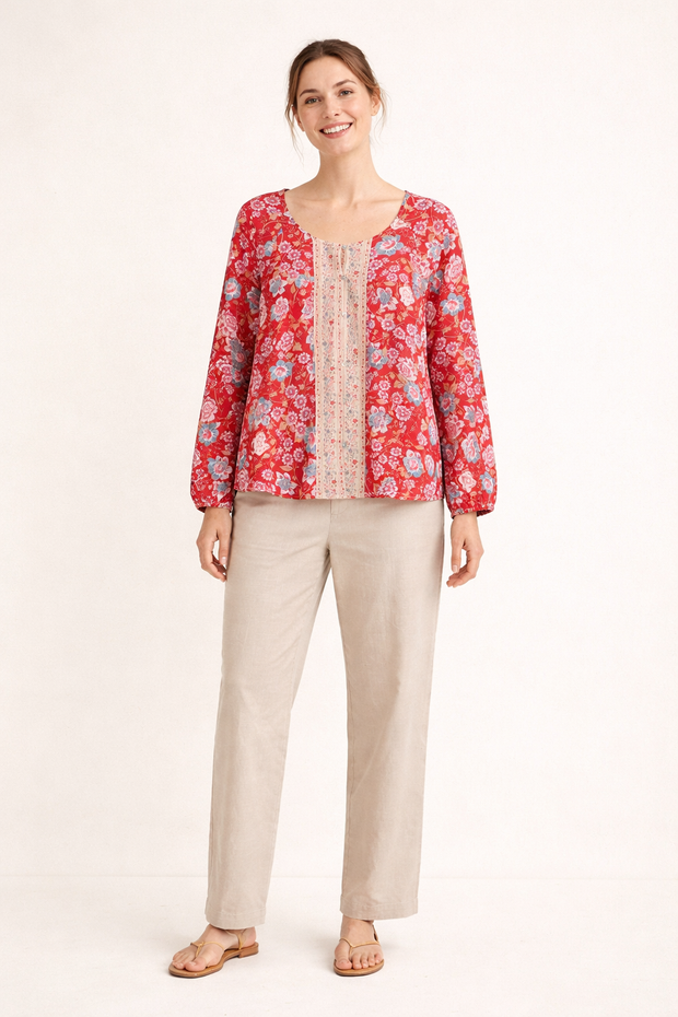 Langärmelige Bluse mit Blumendruck für Frauen - Matilde