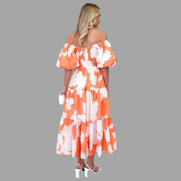Louella - Langes Blumenkleid mit Rüschenrock