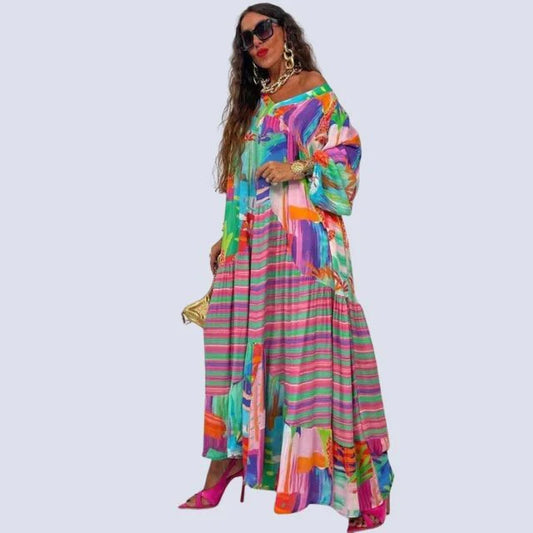 Imelda - Boho Maxikleid mit V-Ausschnitt