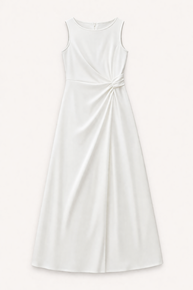 Tailliertes langes Kleid mit seitlicher Drapierung und Schlitz für Frauen - Helga