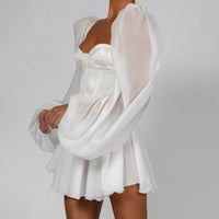 Sylvie - Elegantes weißes Abendkleid mit Laternenärmeln