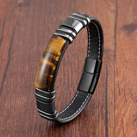 Herren Lederarmband Aus Echtem Leder Mit Magnetischem Edelstahl-Design Vulcan Für Stil Und Robustheit