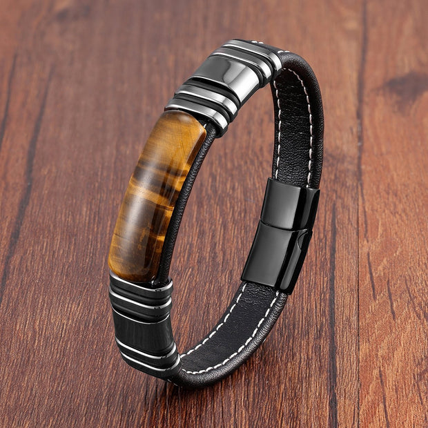 Herren Lederarmband Aus Echtem Leder Mit Magnetischem Edelstahl-Design Vulcan Für Stil Und Robustheit