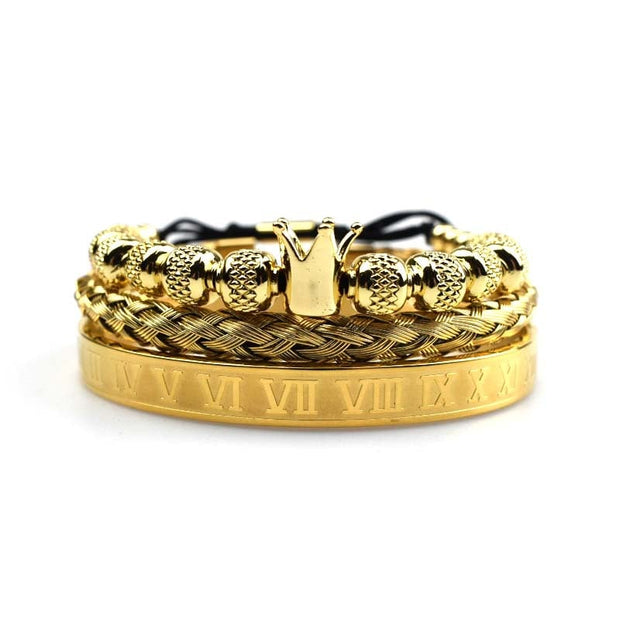 Herrenarmband Imperiale Krone im Römischen Stil Magnus Elegantes Goldfarbenes Schmuckstück Dreiteiliges Set Mit Einer Krone