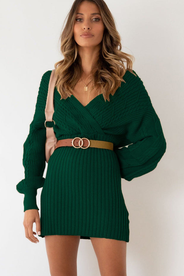 Damen Strickkleid mit überkreuztem Ausschnitt - Ragnheidr