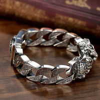 Männerarmband Leopardenkopf Mit Metallischem Tribal Design Robustes Edelstahl Hekkan