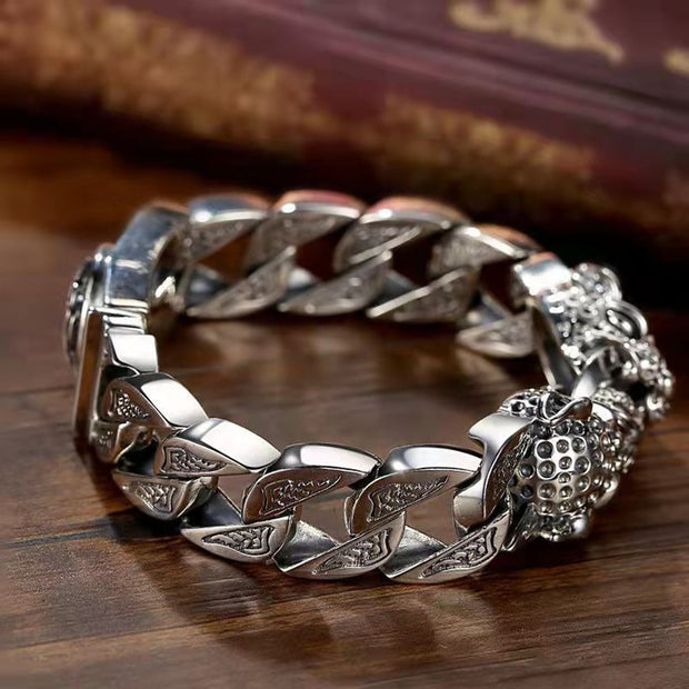 Männerarmband Leopardenkopf Mit Metallischem Tribal Design Robustes Edelstahl Hekkan