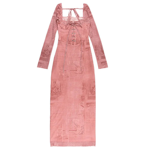 Gala - Schickes langes rosa Spitzenkleid