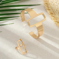 Geometrisches Armband Und Ring Set Liana Elegantes Architektonisches Schmuckset Mit Offene Rechteckform Für Modernen Stil
