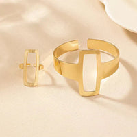 Geometrisches Armband Und Ring Set Liana Elegantes Architektonisches Schmuckset Mit Offene Rechteckform Für Modernen Stil