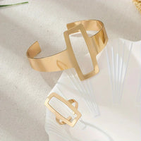 Geometrisches Armband Und Ring Set Liana Elegantes Architektonisches Schmuckset Mit Offene Rechteckform Für Modernen Stil