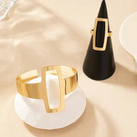Geometrisches Armband Und Ring Set Liana Elegantes Architektonisches Schmuckset Mit Offene Rechteckform Für Modernen Stil