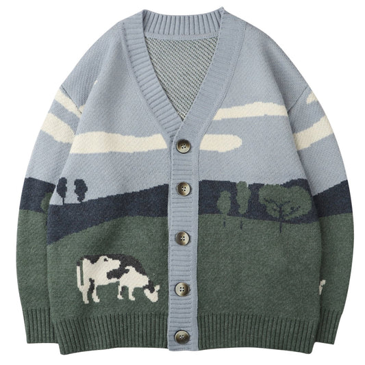 Herrenstrickjacke mit Knopfverschluss und grafischem Muster - Thomas