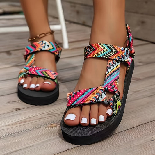 Orthopädische Damensandalen mit bedruckten Riemen - Tanja