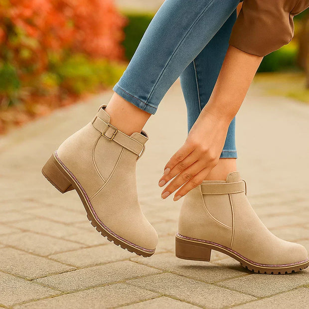 Niedrige Damenstiefel mit seitlicher Schnalle schnallenfeste Sohle - Teresa