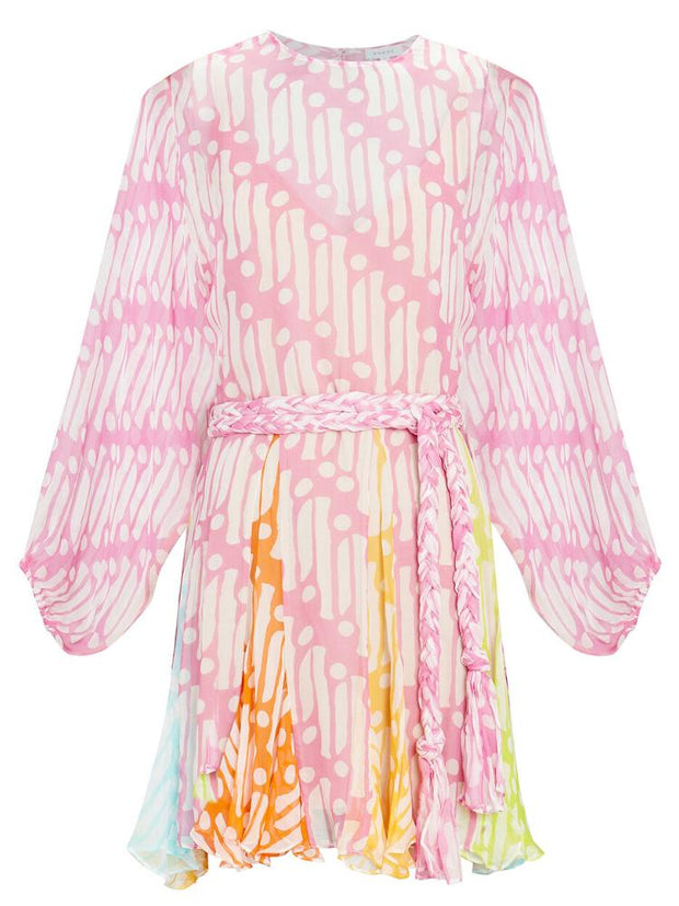 Tamara - bedrucktes Tunika-Minikleid mit rundem Kragen und Gürtel