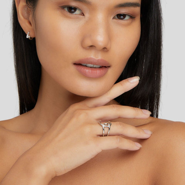 Silberring Für Damen Offenes Geflochtenes Design Hochglanz Minimalistischer Schmuck Silvia