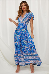 Aixa - Bedrucktes Maxikleid mit Rüschen und Wickeloptik