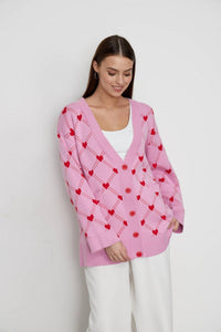 Damen Strickjacke mit Knöpfen und Herzdruck - Leeni