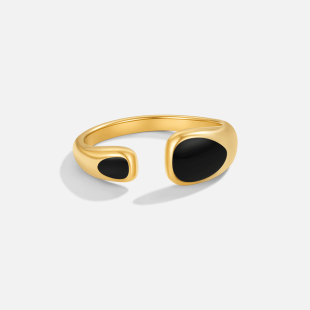 Damenring Xana Offenes Design Mit Goldpolitur Und Zwei Schwarze Steine Ergonomische Passform Eleganz
