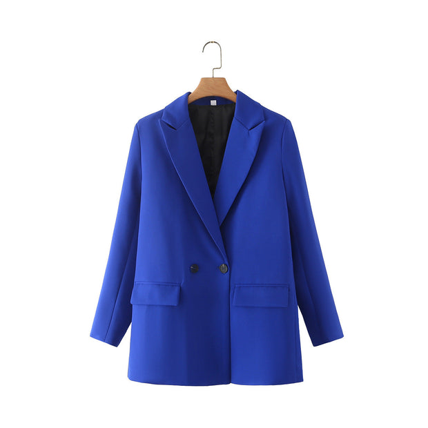Damen-Blazer mit doppelter Knopfleiste, geradem Schnitt und spitzen Revers – Greta