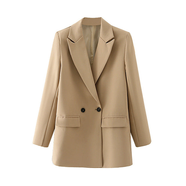 Damen-Blazer mit doppelter Knopfleiste, geradem Schnitt und spitzen Revers – Greta