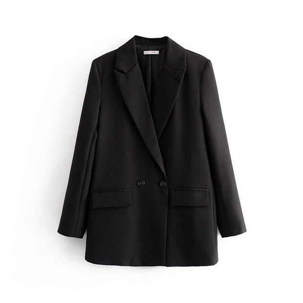 Damen-Blazer mit doppelter Knopfleiste, geradem Schnitt und spitzen Revers – Greta